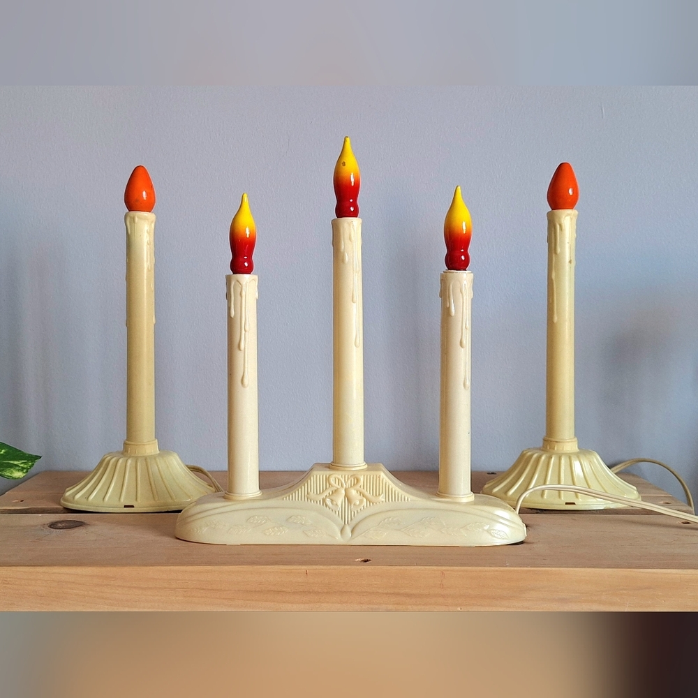 Set of plastic candle lights. Christmas decoration.